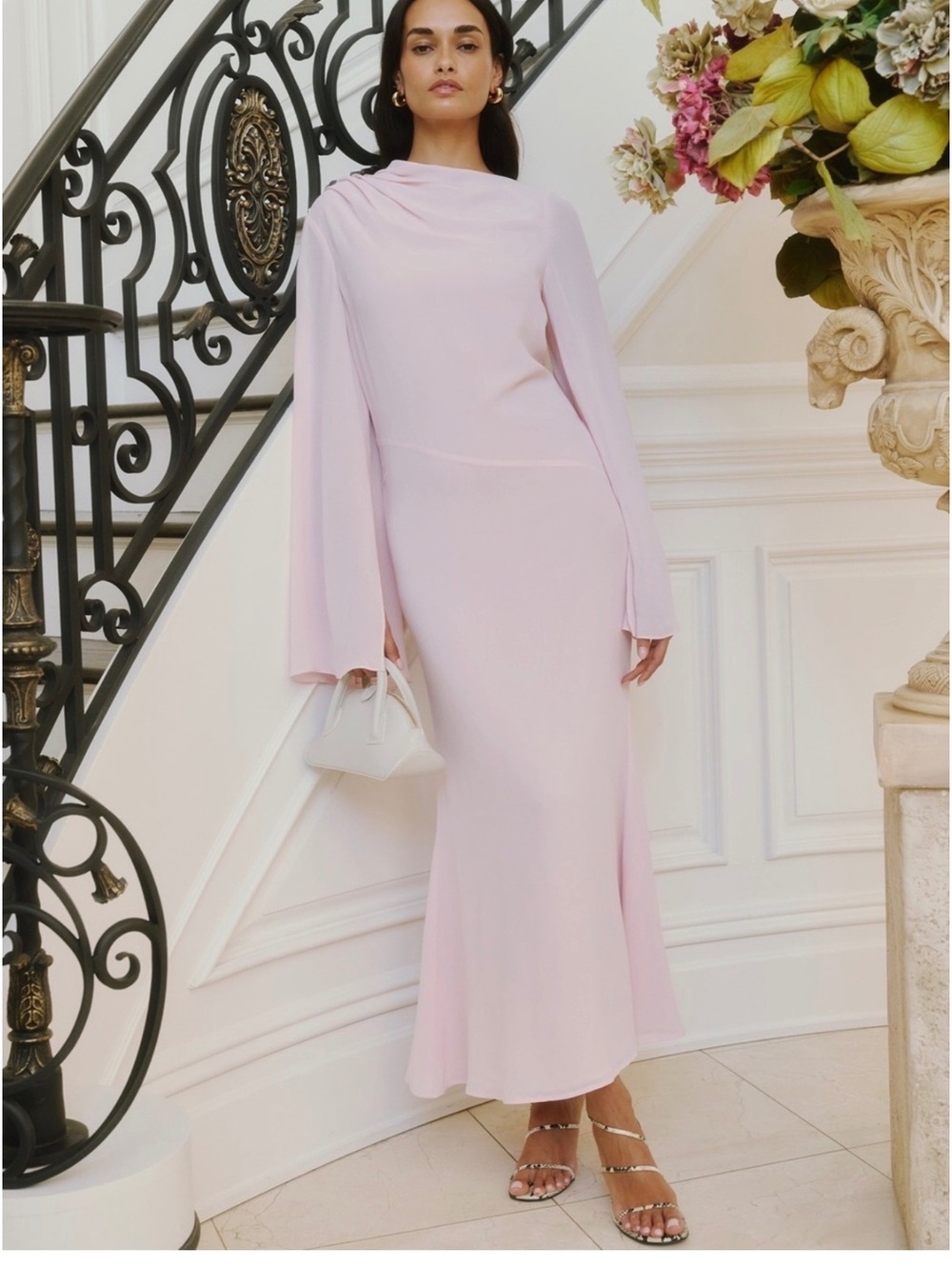 New O.P.T Julianna Maxi Long Sleeve Dress Size Large Light Pink